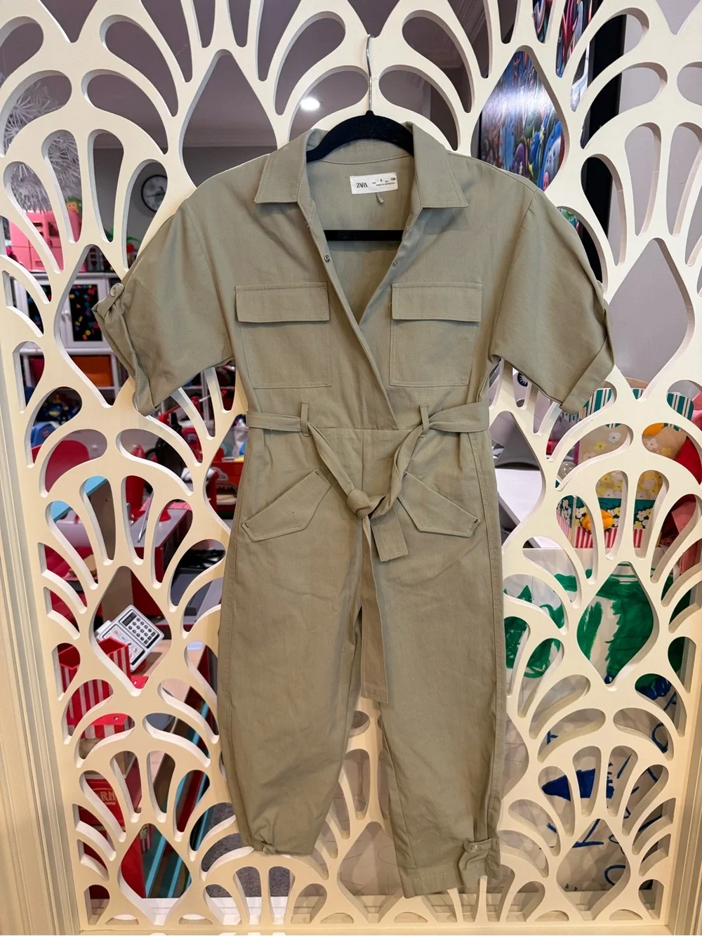 Zara Olive Utility Tie-Waist Jumpsuit